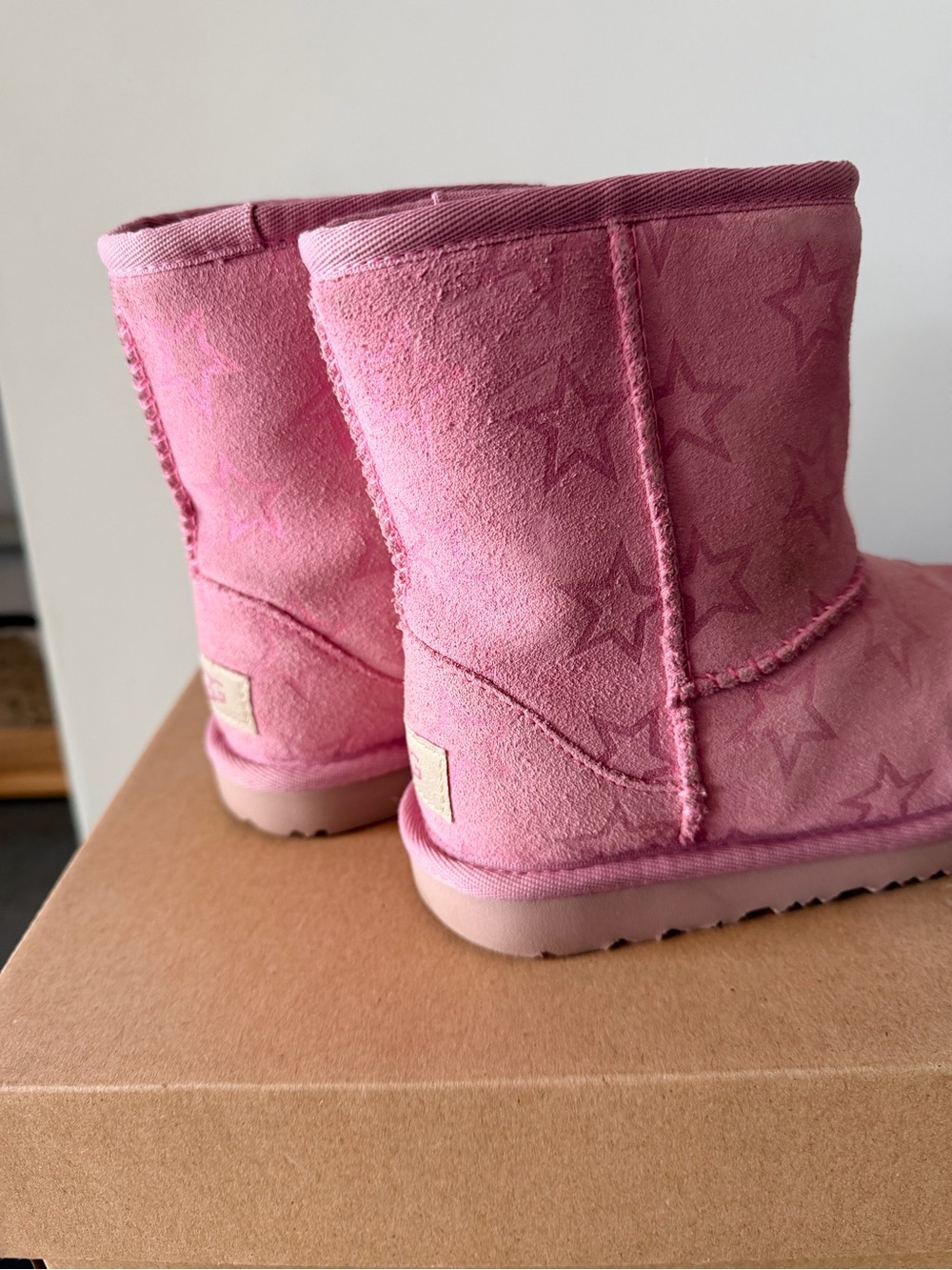 UGG Girls Pink Suede Star Pattern Boots